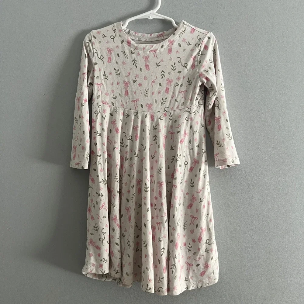 Sweet Bamboo Girls Ballet Slipper Bow Twirl Dress Bamboo Viscose‎ Cream Pink 4T